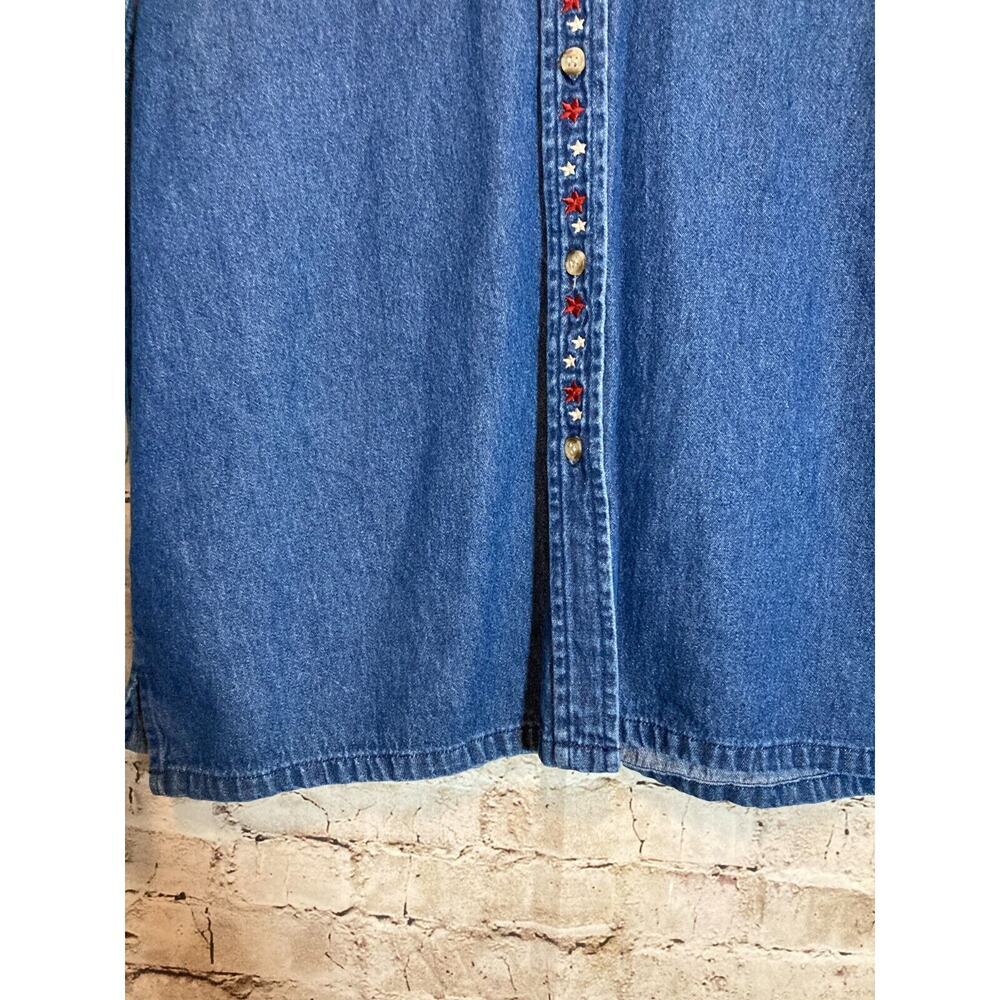 Vintage Longaberger Top‎ Womens Medium Denim Blue Jean Button Up Patriotic Stars - Picture 5 of 12